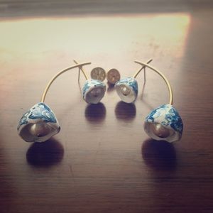 Tory Burch blue ceramic bell drop earrings